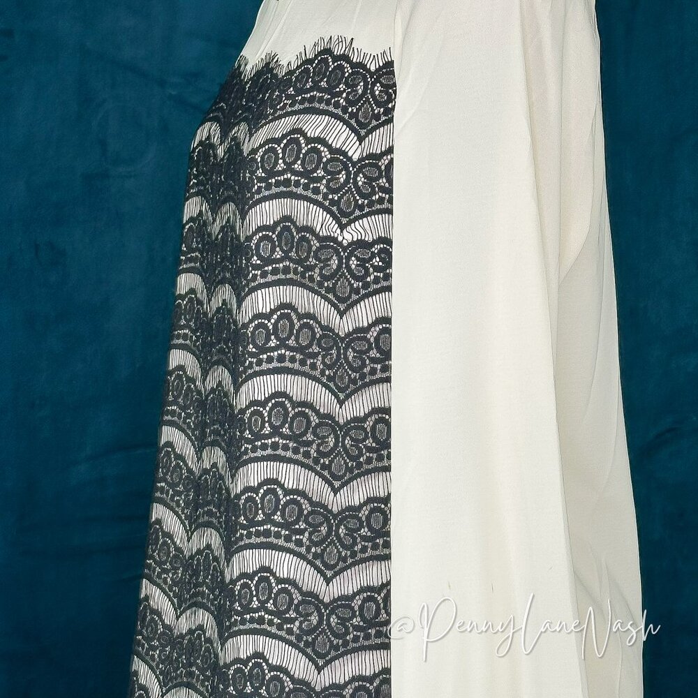C. Luce Long Sleeve Black Lace Trim Blouse Top Medium - Picture 6 of 12